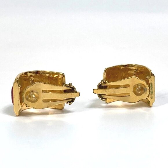 HERMES Cloisonne Email/Accessories Vintage/Earrings Gold Plated Red x Gold - Picture 3 of 9